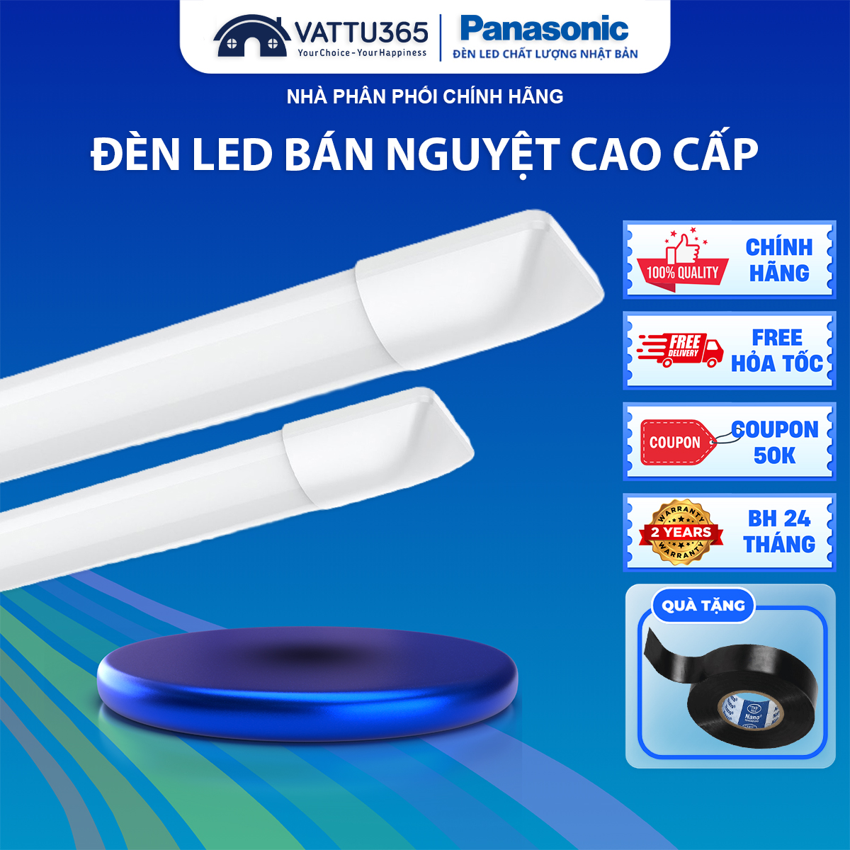 Bộ bóng đèn LED bán nguyệt Panasonic 18W 40W | Đèn tuýp chống bụi 1.2m 0.6m ánh sáng trắng, công nghệ Nhật Bản, Bảo hành 2 năm chính hãng