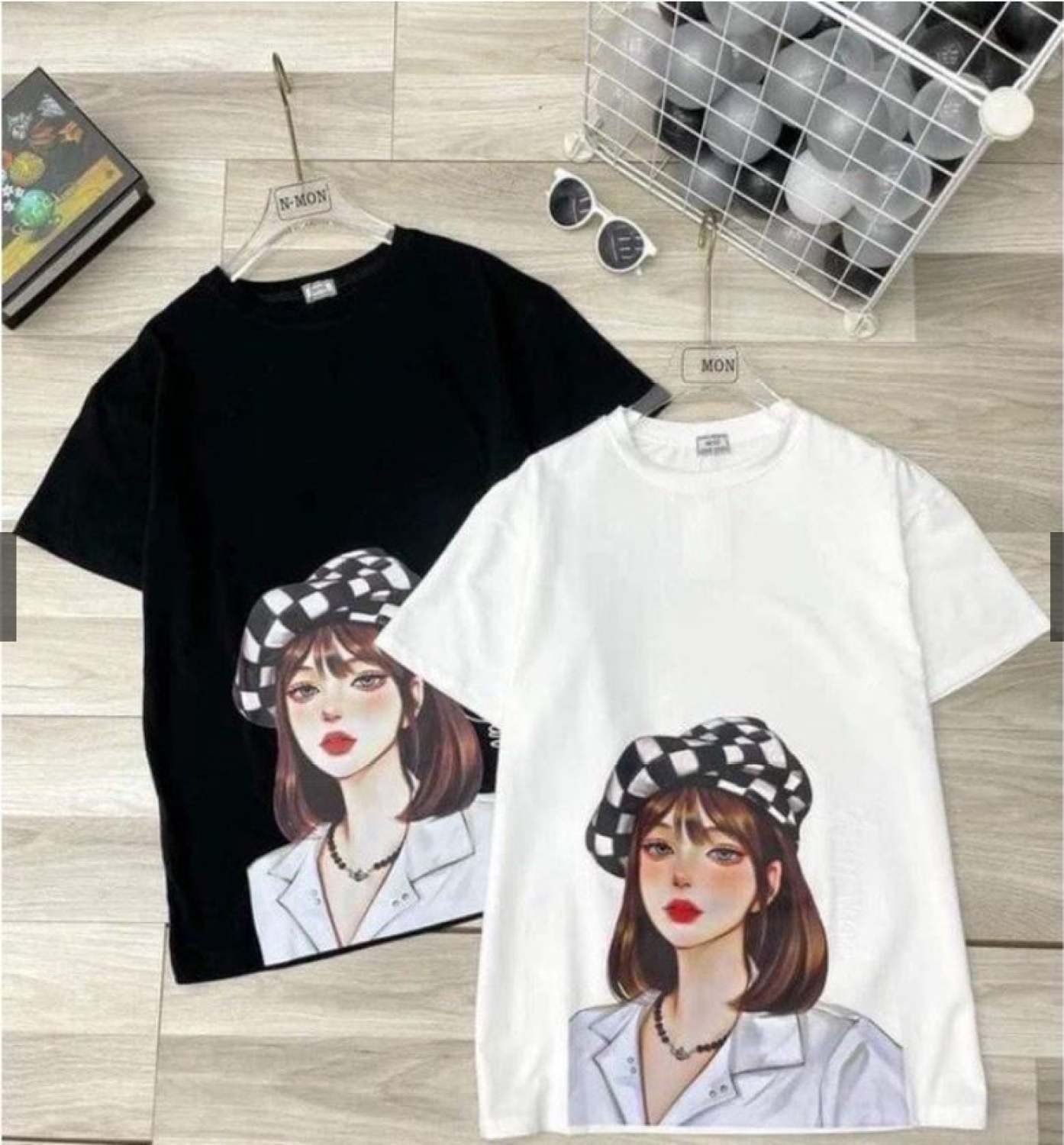 Áo thun nữ in hình cô gái -3 màu