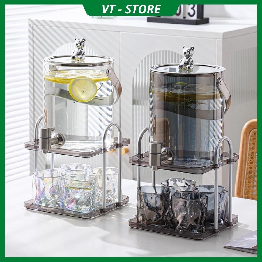 Bộ bình cốc thủy tinh 3.5l chịu nhiệt độ cao, bình nước thủy tinh pha trà nước trái cây kèm cốc uống nước và kệ