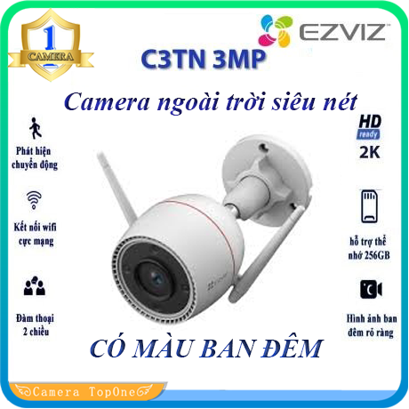 [NHÀ PHÂN PHỐI, BH 2 NĂM, FREESHIP 20K] Camera Wifi Không Dây IP EZVIZ C3TN 3MP  (Color Night Vision)- Camera ngoài trời, màu đêm, đàm thoại 2 chiều, đèn và còi