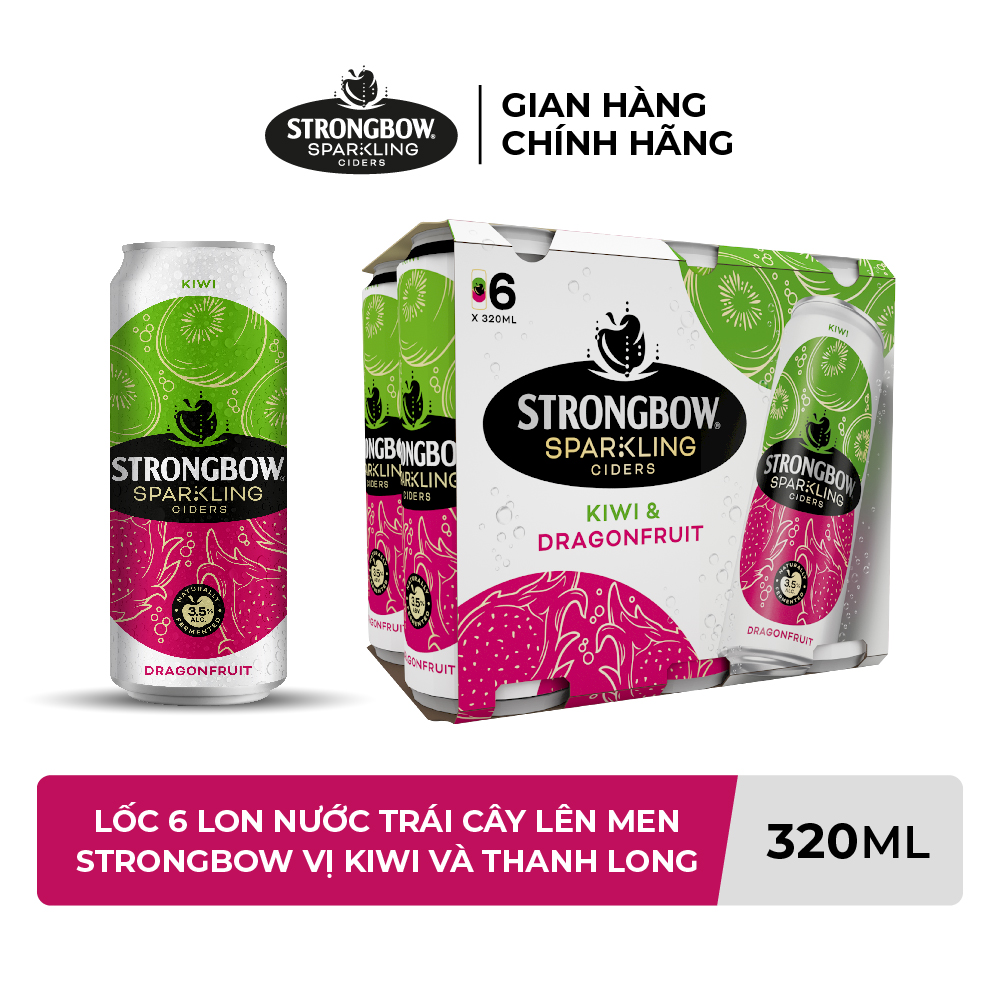 Lốc 6 Lon Nước Trái Cây Lên Men Strongbow Vị Kiwi Và Thanh Long 320ml/lon