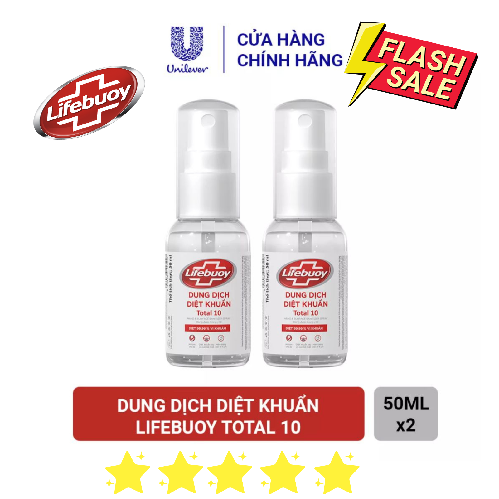 Combo 2 Chai Xịt Diệt Khuẩn Rửa Tay Khô Lifebuoy Bảo Vệ Toàn Diện 50ml