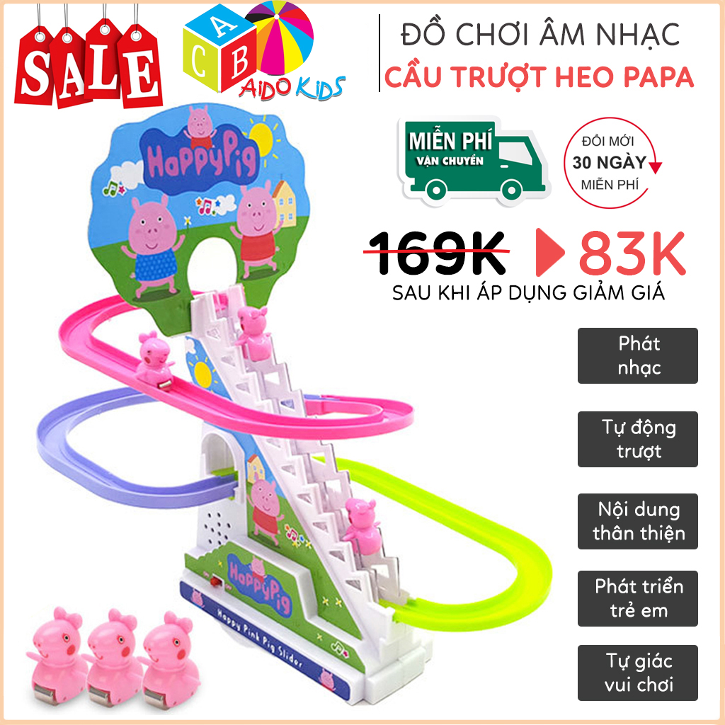 Đồ chơi heo peppa leo thang cầu trượt chiếu sáng phát nhạc mới ra cực xinh AKO 5005
