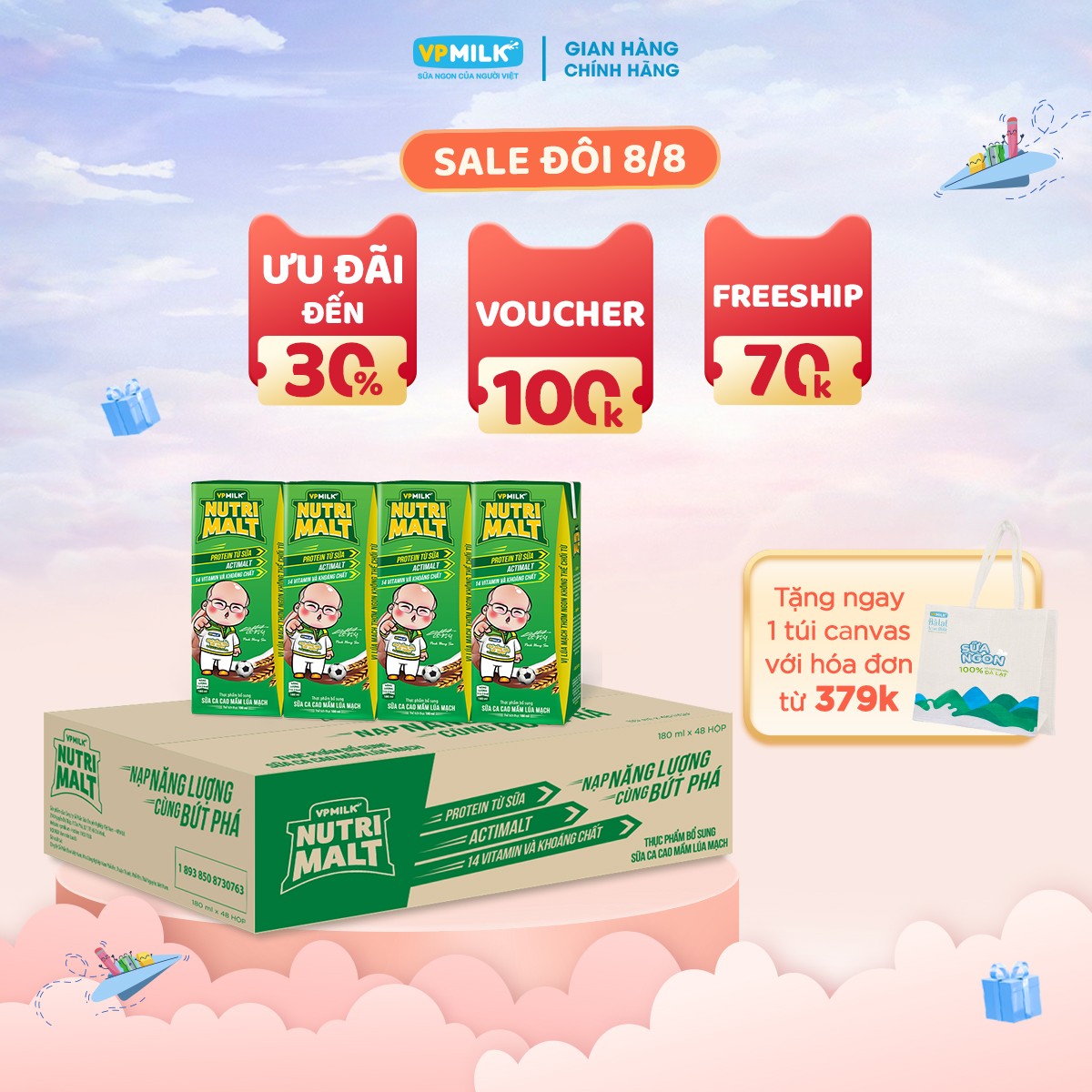 [Thùng 48 Hộp 180ml] Sữa Ca Cao Mầm Lúa Mạch Đen Nutrimalt Cho Bé Từ 1 Tuổi