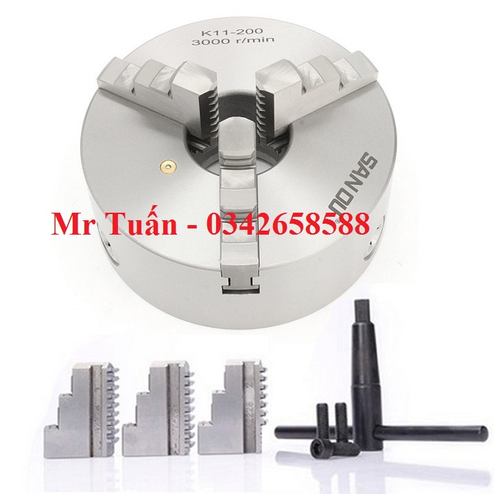 Mâm cặp 3 chấu đường kính 200mm model K11-200 mâm cặp hãng Sanou, mâm cặp máy tiện 200mm, mâm căp máy mài 200mm