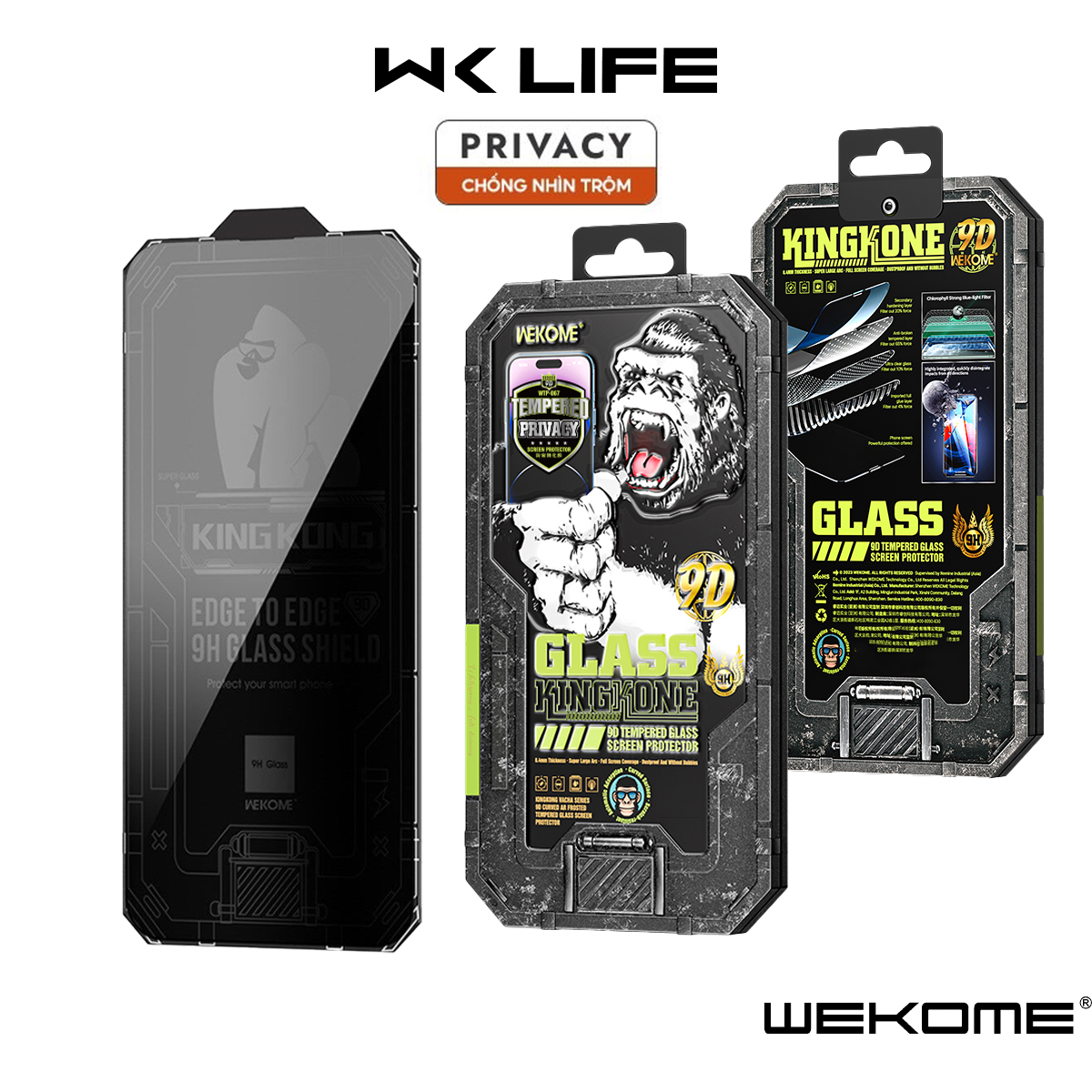 Cường Lực iPhone Chống Nhìn Trộm WK Kingkong | Full Màn Hình | Hàng Xịn Full Hộp