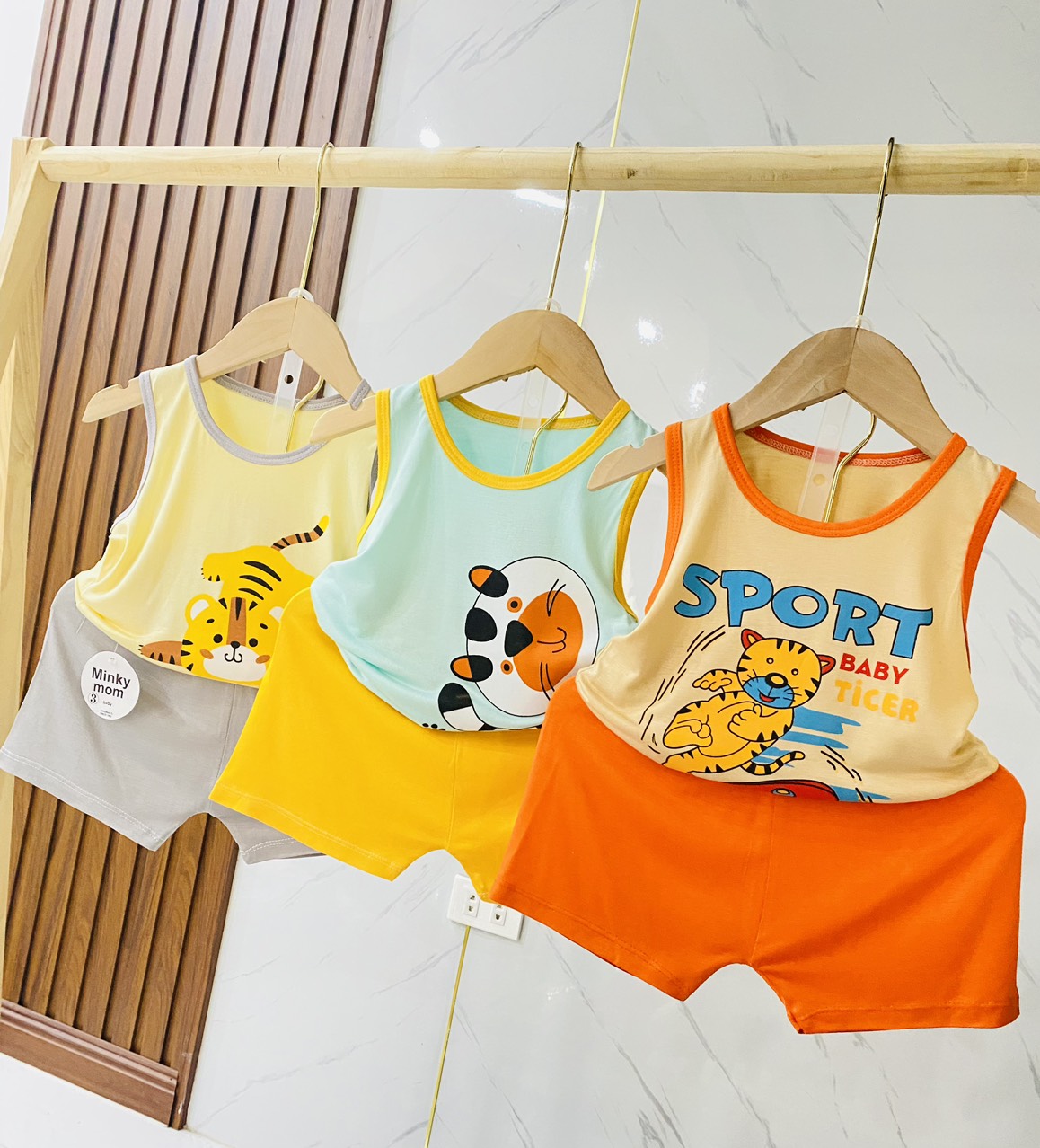 Combo 3 bộ ba lỗ cho bé trai bé gái minky mon từ 3 tới 8kg