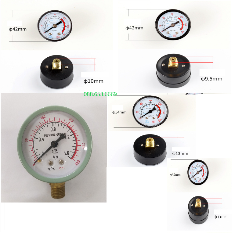 Đồng hồ máy hơi 8kg/ đồng hồ máy nén khí 8kg ren 13mm