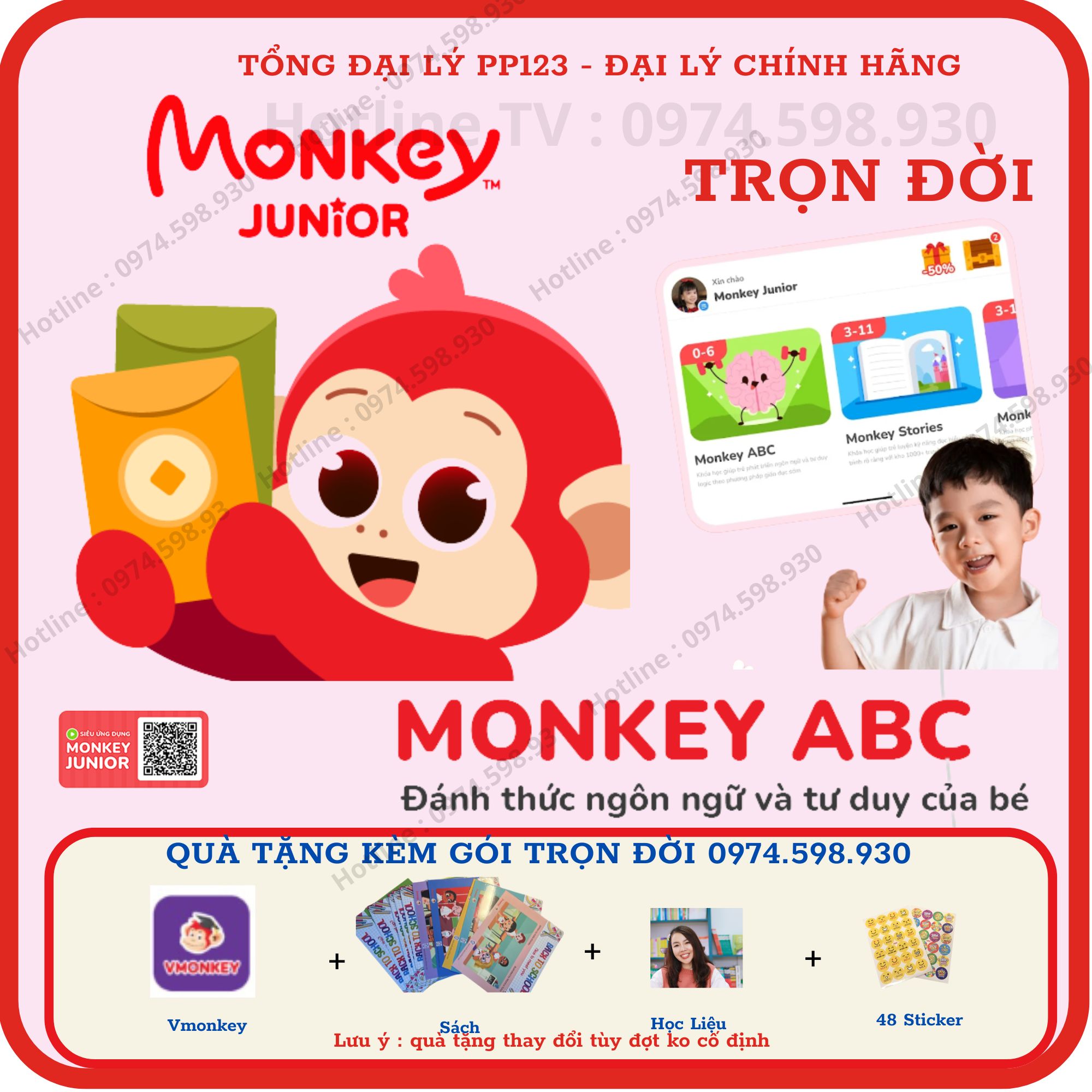 Monkey Junior Trọn đời / Monkey ABC- Tiếng Anh chất lượng cao cho bé 0-10 Tuổi Kèm quà
