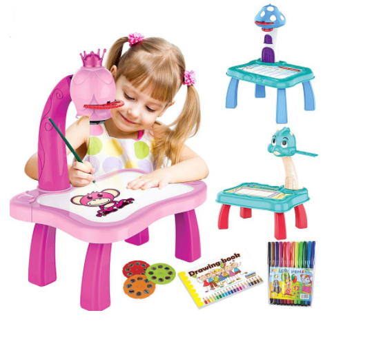 Bộ đồ chơi bàn học vẽ tranh có đèn chiếu hình độc đáo cho bé tô màu vẽ theo - Projector Painting 24 pattern