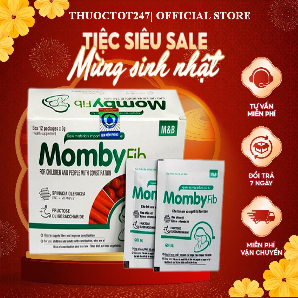 MOMBYFIB XANH CỐM VI SINH CHO MẸ & BÉ MOMBY FIB  ĐÁNH BAY TÁO BÓN ( HỘP 12 GÓI)