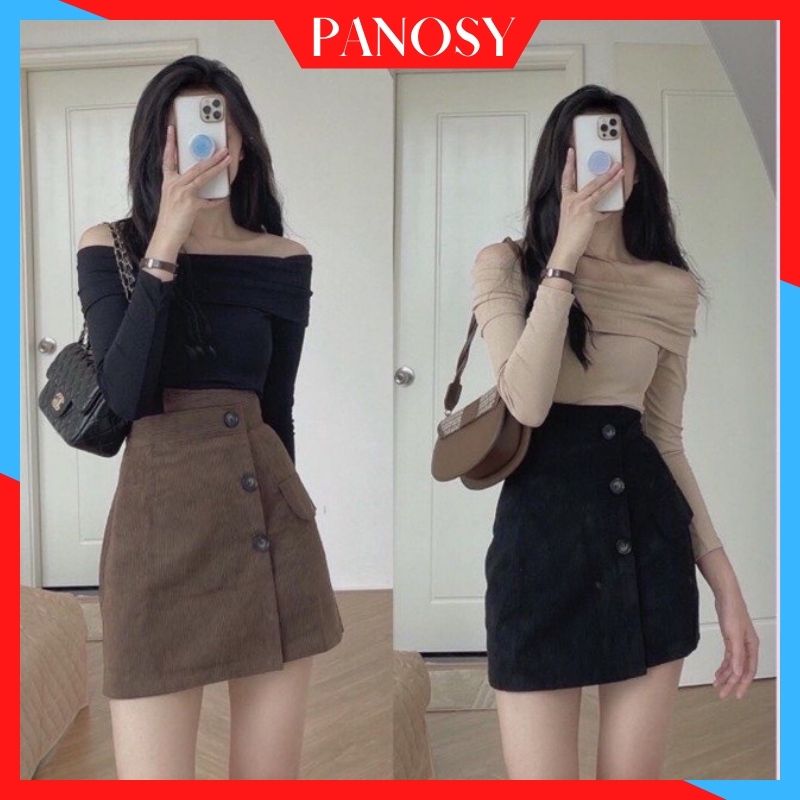 Chân váy nhung tăm chân váy công sở chân váy ngắn cạp lệch thời trang hot trend - Mã CV473