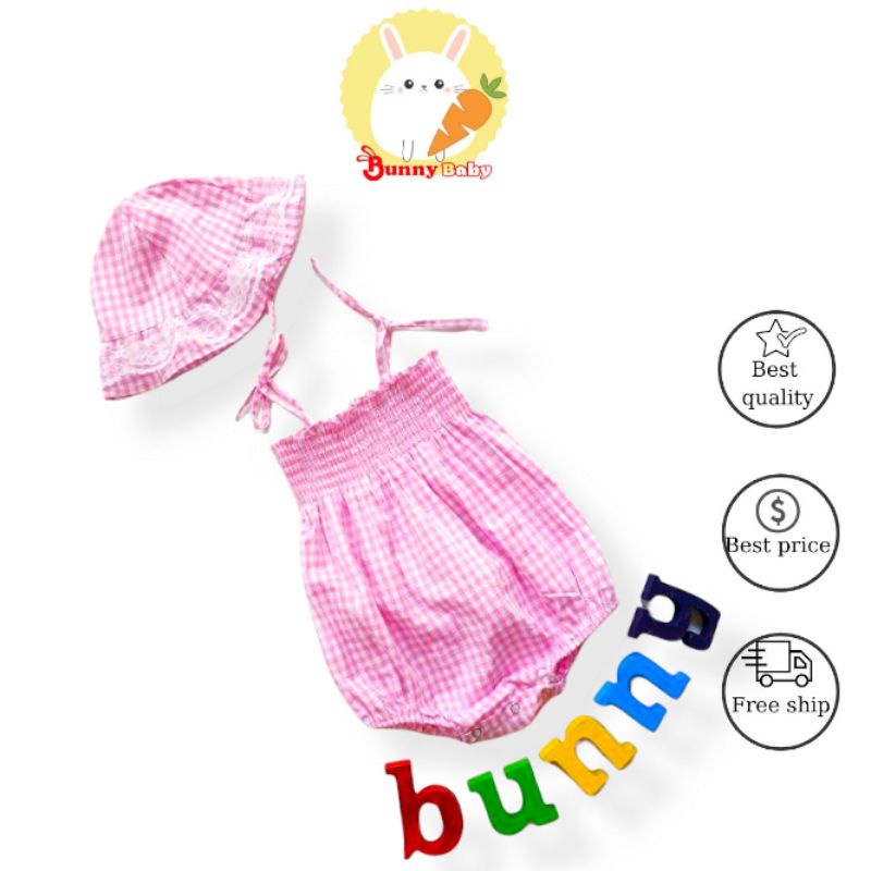 Bunnybaby - Bộ áo liền quần bé gái hè Bunny bao gồm nón cho bé 5-13kg