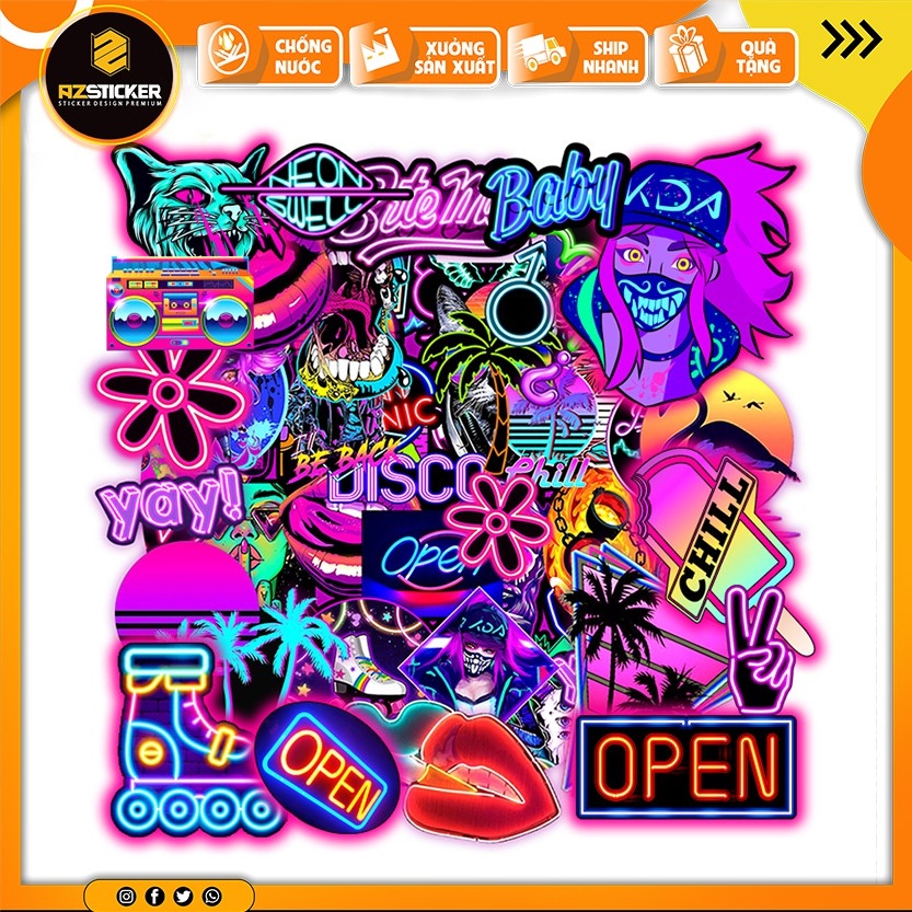 ☾ஐ Set 100 Sticker Sticker Dán Nón Bảo ểm Chống Nước