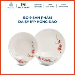 Bộ chén dĩa gốm sứ Minh Long Daisy IFP Hồng Đào 9 sản phẩm dùng cho gia đình, sứ đẹp cao cấp dùng đãi khách, tặng quà tết - bộ bàn ăn