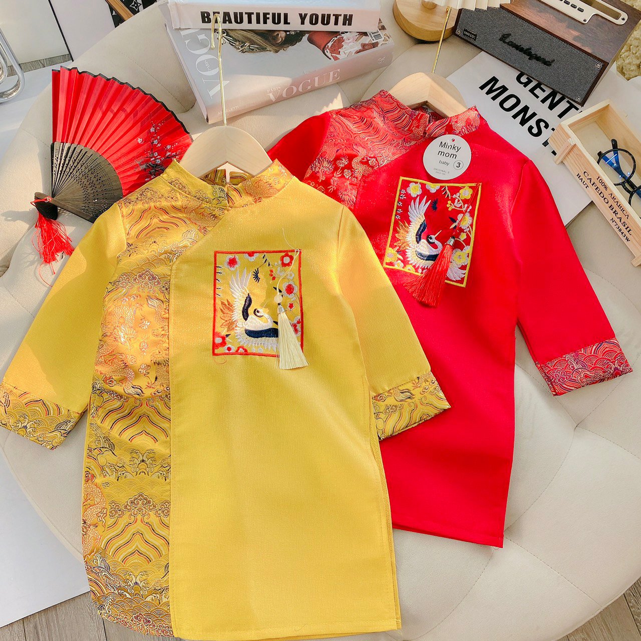 ÁO DÀI BÉ TRAI GẤM THÊU (SIZE 10-22KG)