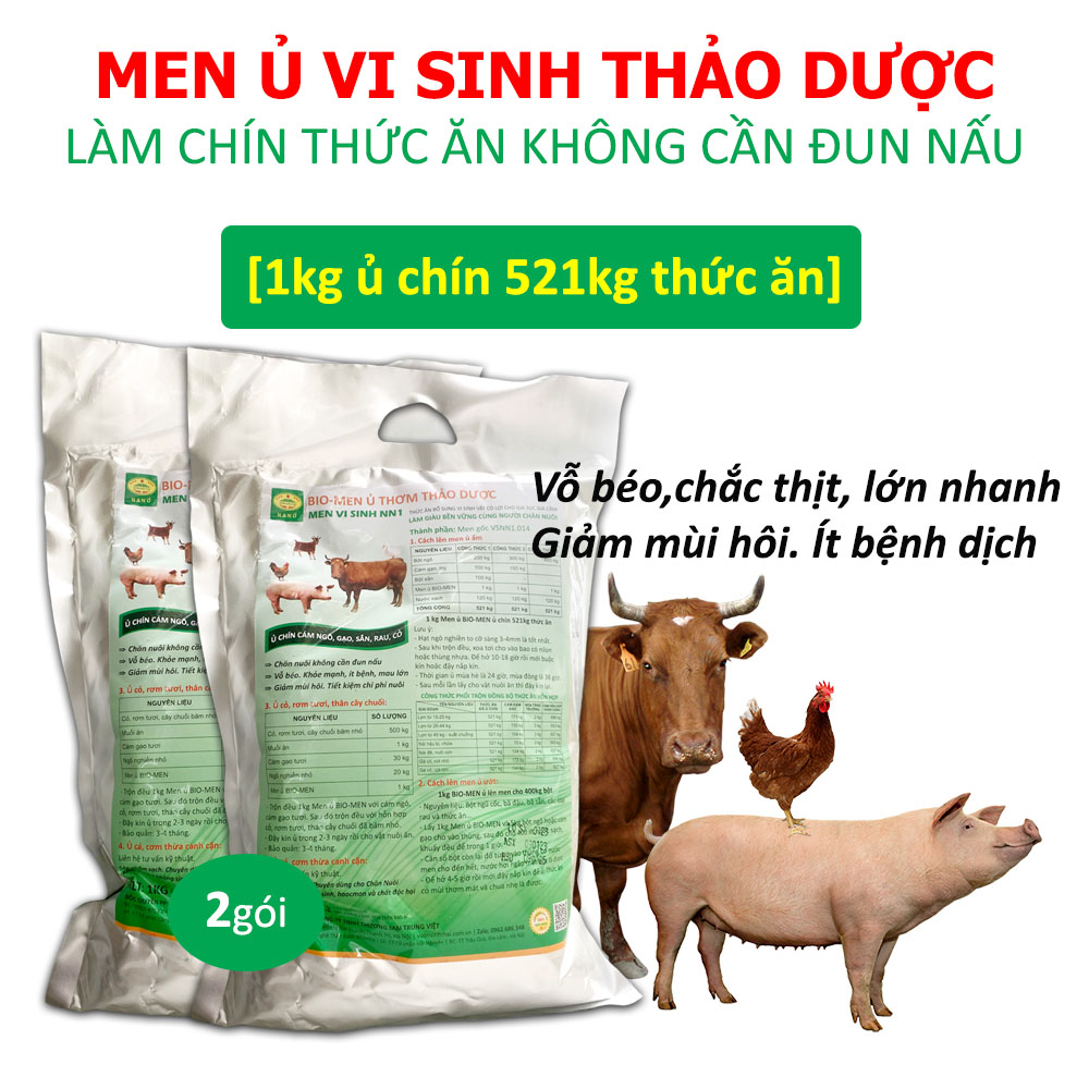 COMBO 2 gói - Men ủ vi sinh thảo dược BIOMEN - Lên men làm chín Thức Ăn - Chăn Nuôi không cần đun nấ