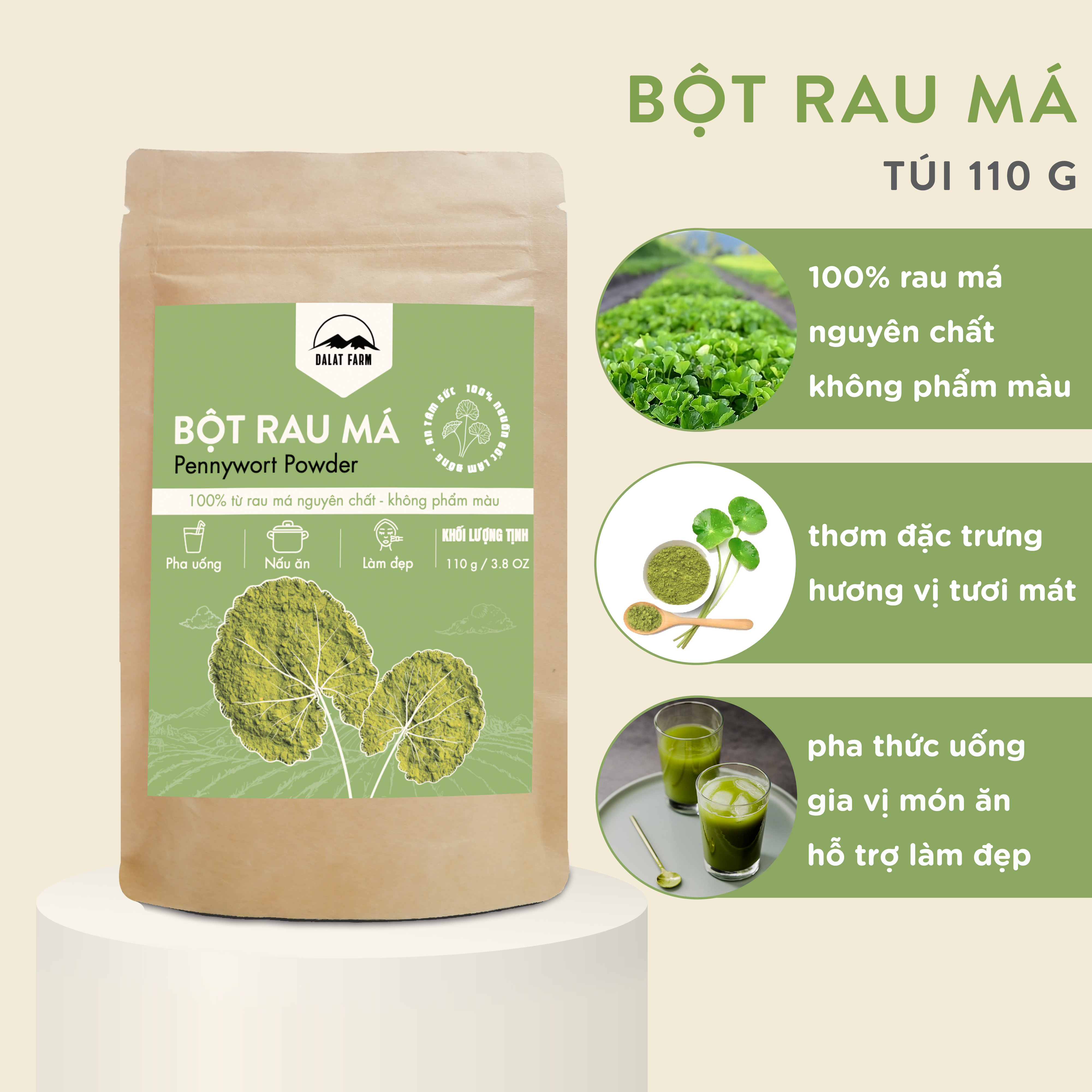 Bột rau má dalat farm - túi 110gr