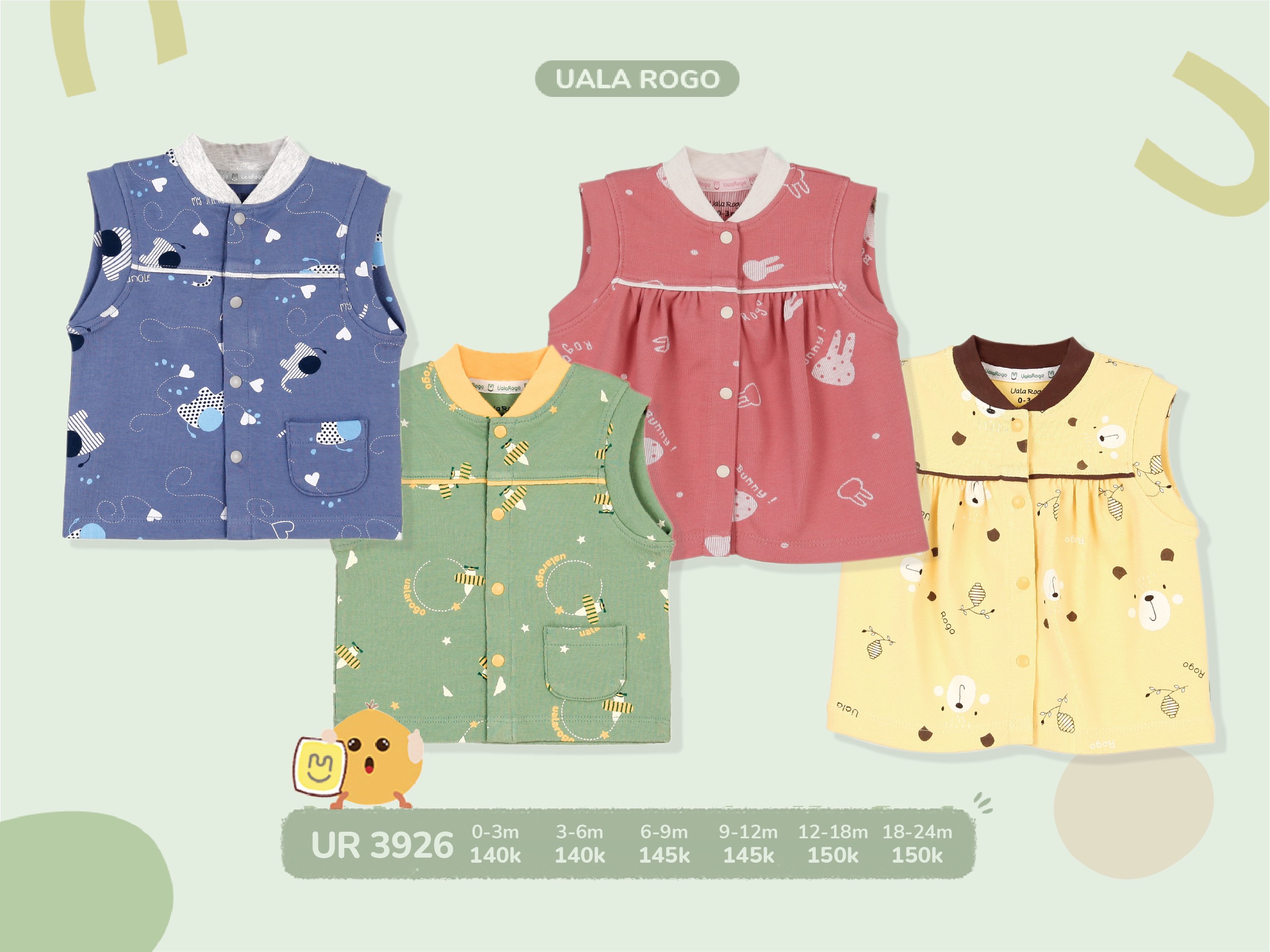 Áo gile UALA ROGO cài lệch in hình gấu đáng yêu bé trai bé gái