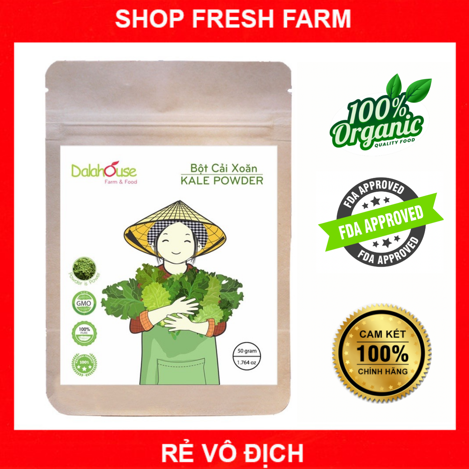 Bột cải kale xoăn hữu cơ sấy lạnh nguyên chất Dalahouse