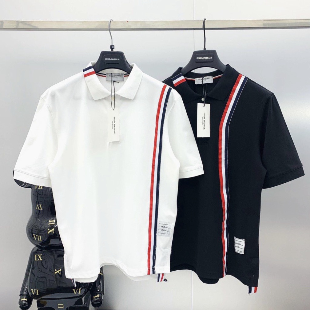 Áo Polo Nam Kẻ Sọc, Áo Thun Thom Browne Kẻ Sọc Cao Cấp Chất Cotton 100%