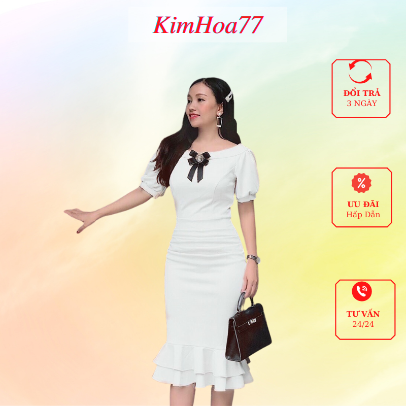 Váy body đầm nữ dự tiệc freesize chất umi dáng đuôi cá kèm phụ kiện nơ kimhoa77
