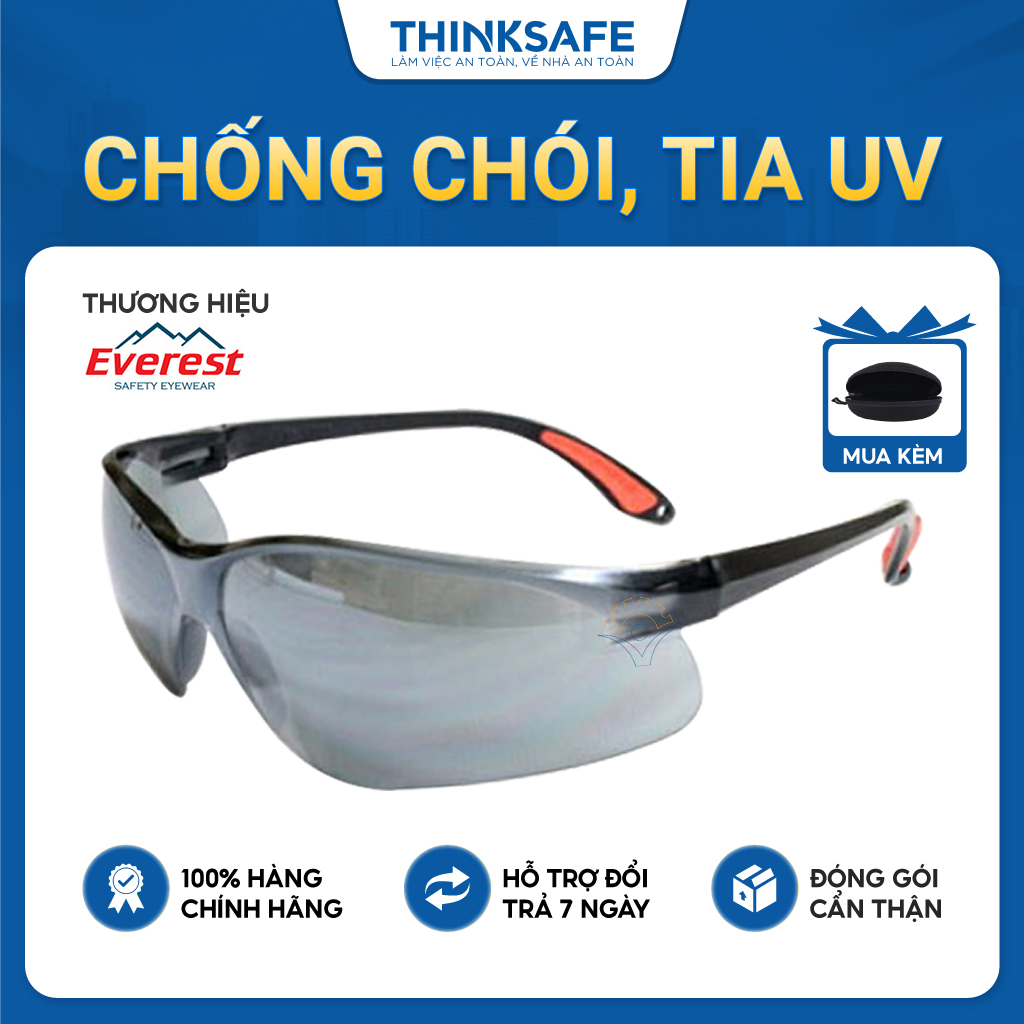 Kính bảo hộ EV204 đen bạc chống chói chống bụi chống tia UV chống mờ sương Kính chống bụi đi đường - Thinksafe