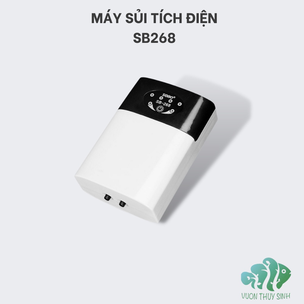 Máy sủi oxy tích điện, máy sục oxi phòng khi mất điện cho hồ cá 2 vòi siêu êm Sobo SB-268
