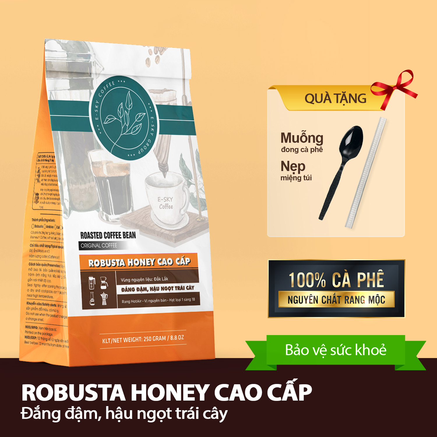 Cà Phê Robusta Honey E-sky Coffee Nguyên Chất Rang Mộc Cafe Pha Phin Pha