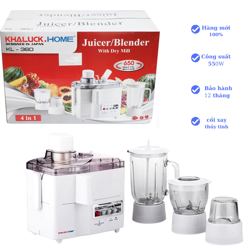 Máy xay thịt, máy xay ép đa năng 4 in 1, máy xay ép đa năng khaluck.home kl-360, chất liệu cao cấp chịu lực tốt, công suất mạnh mẽ, lưỡi dao sắc bén xay nghiền nhuyễn thịt và sinh tố