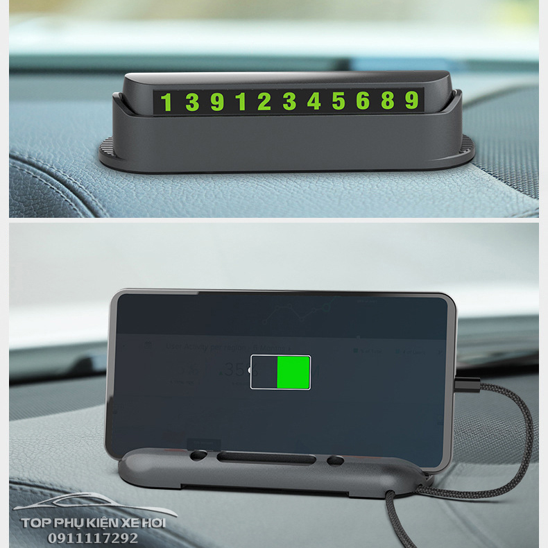 Bảng số điện thoại Parking Card kiêm giá đỡ ĐT – Tiện ích 5in1 cho ô tô