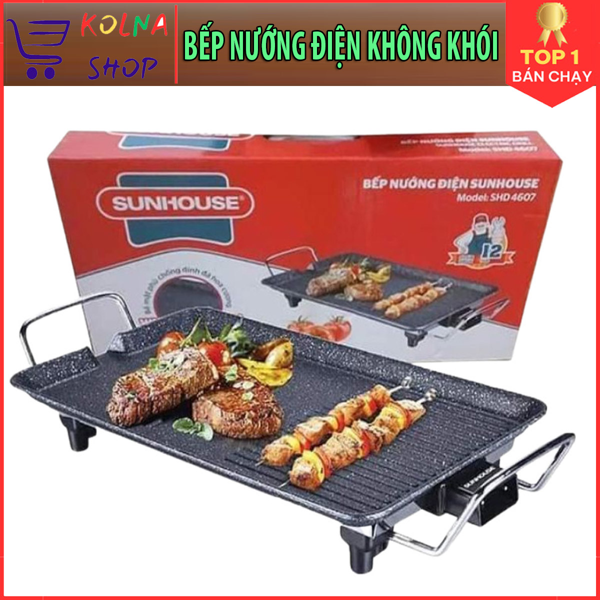 Bếp nướng điện không khói sunhouse shd4607, công suất 1500w 5 mức nhiệt, mặt tráng men chống dính cao, bếp nướng điện mini, bếp nướng điện đa năng