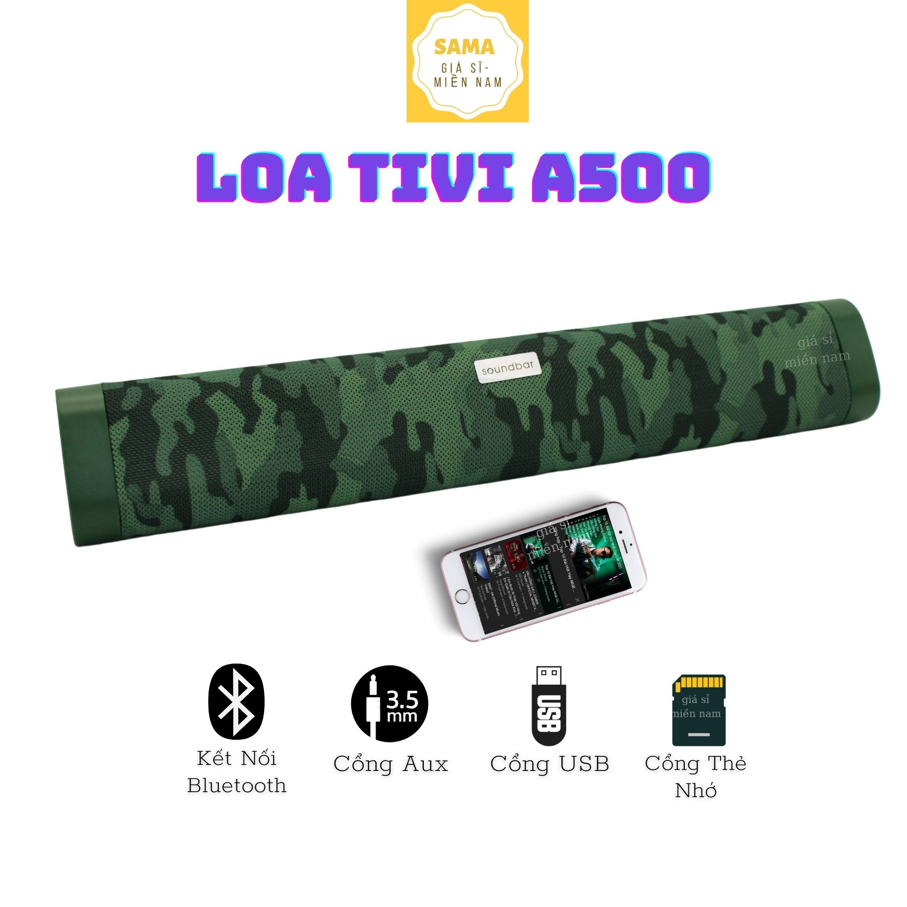Loa Bluetooth - Loa Tivi Dài A500 - Loa Vi Tính Soundbar Bass Cực Mạnh - Hỗ trợ USB/Thẻ Nhớ. 4 Màu: Đen - Đỏ - Xanh - Camo. Bảo  Hành 6 Tháng Lỗi 1 Đổi 1 Tại HADOTECH