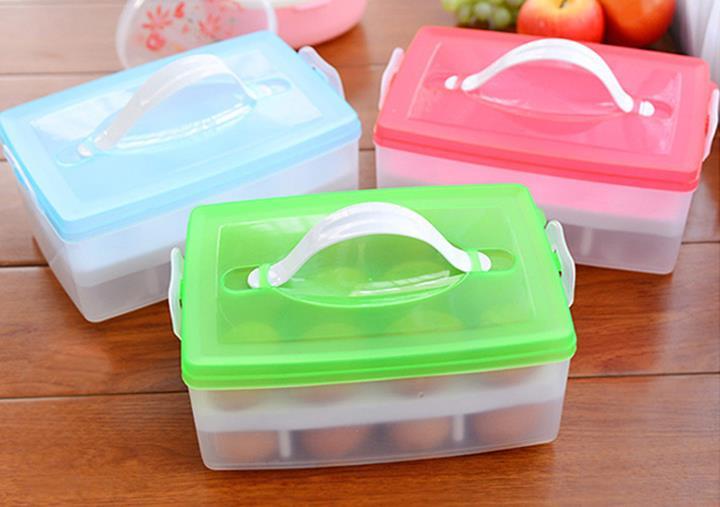 Hộp đựng trứng tiện dụng 2 tầng 24 ô-Khay đựng trứng 24 quả trong tủ lạnh có nắp-Khả năng chống sốc cao, nắp đậy chắc chắn-Loại dày
