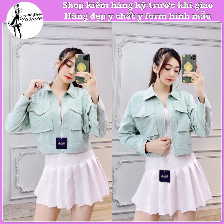 Áo Khoác Nữ Bomber Vải Nhung Bố Lụa Túi Hộp Cực Đẹp Chống Nắng Thời Trang 2020