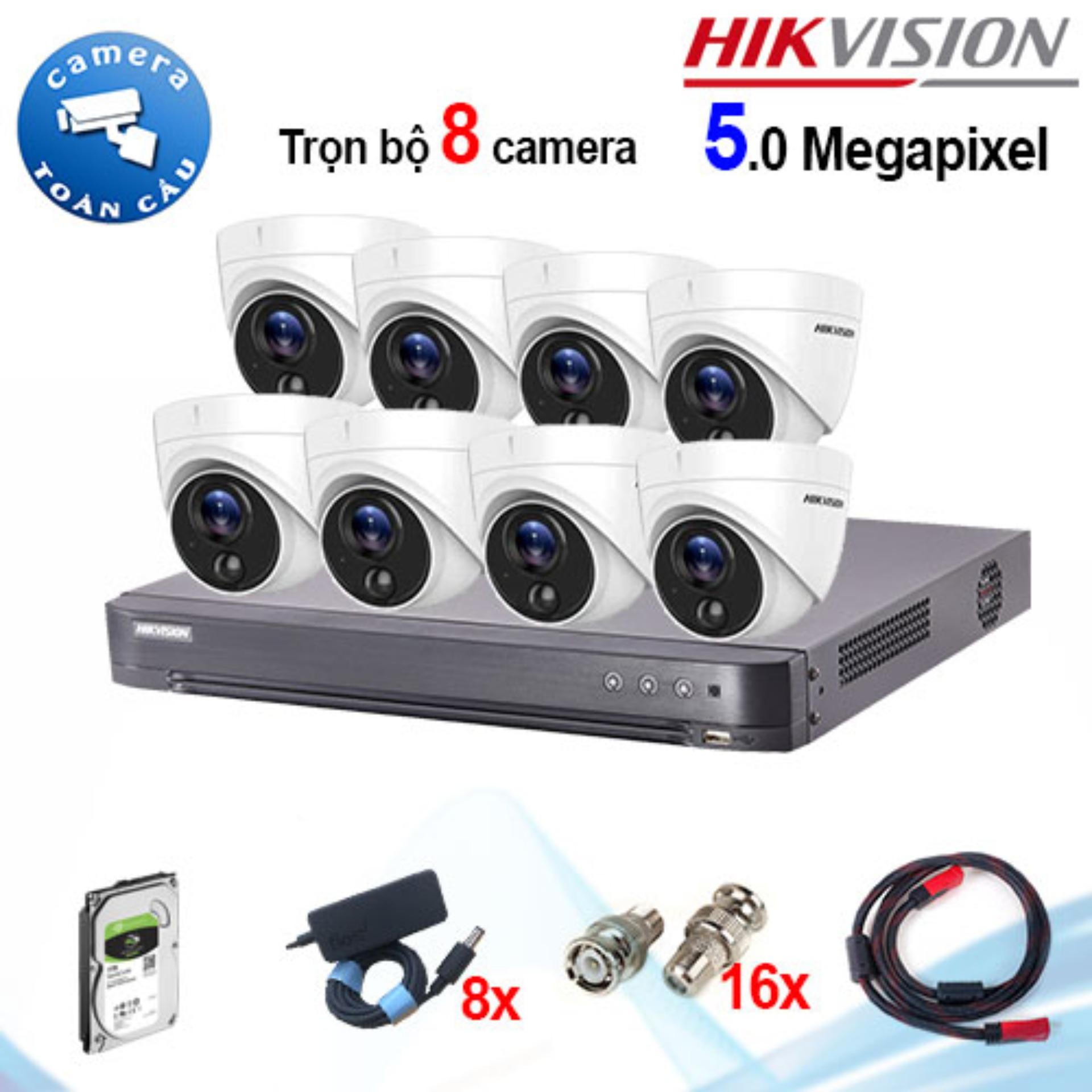 Trọn bộ 8 camera hikvision ds-2ce71h0t-pirl + đầu ghi 8 kênh ds-7208huhi-k1