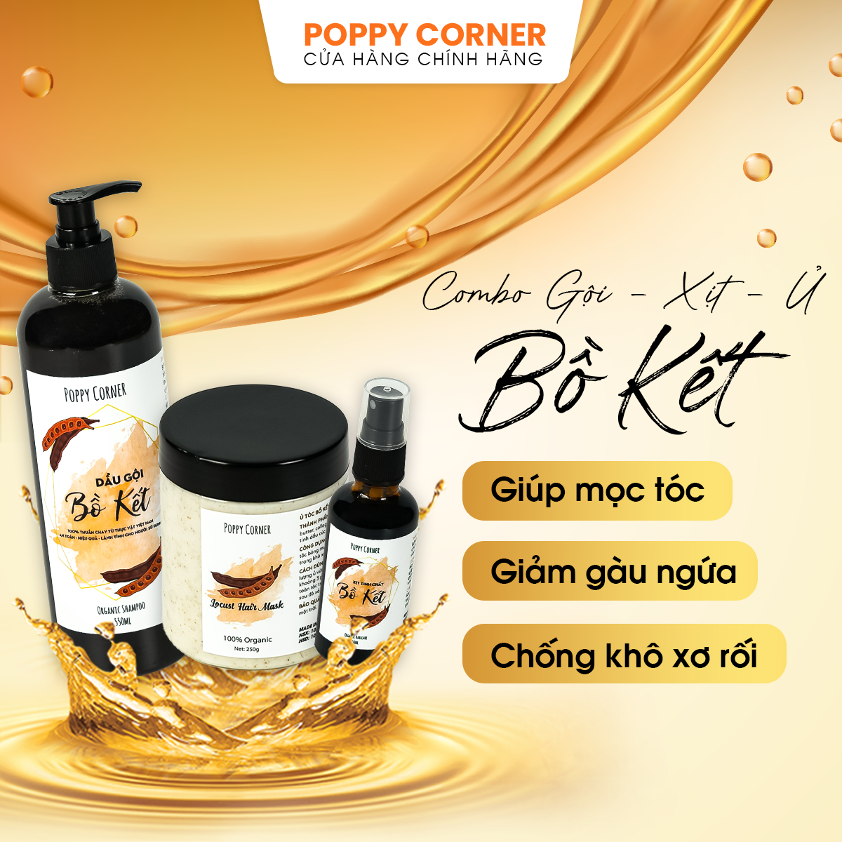 Combo Dầu Gội Bồ Kết Cô Đặc Dưỡng Dày Và Kích Mọc Tóc Của Diệp Lê (diep.lez) 550ml- POPPY CORNER