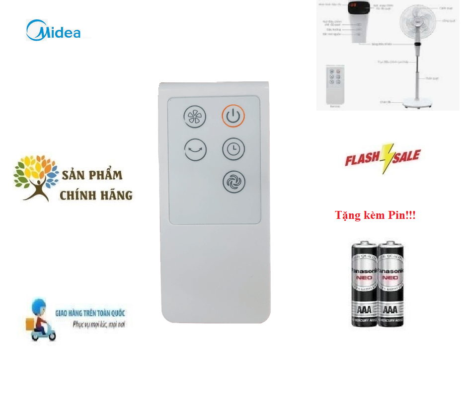 Remote Điều khiển Quạt Midea các dòng Quạt Cây Đứng, Treo Tường Midea- Hàng mới chính hãng 100% Tặng kèm Pin