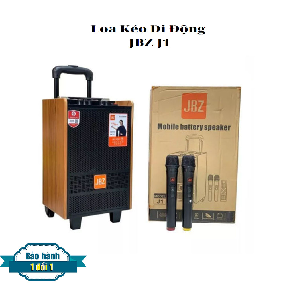 Loa kẹo kéo hát karaoke jbz j1 loa kéo karaoke di động tặng kèm 02 mic không dây bass 2 tấc công suất lớn đầy đủ kết nối bluetooth 4.0 usb sd card cổng 6mm có remote điều khiển