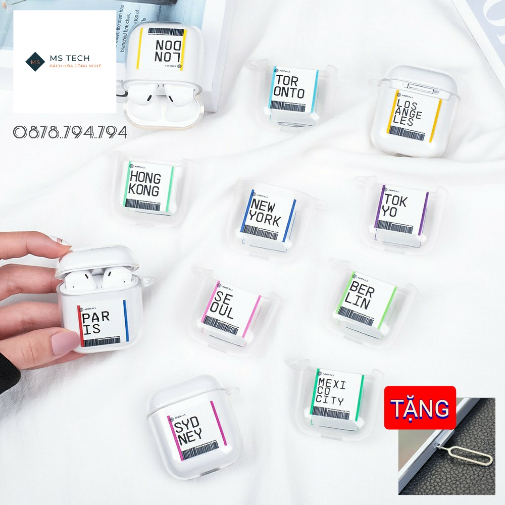 Case Airpod 1/2 trong suốt tên các thành phố nổi tiếng thế giới - Vỏ bảo vệ bao đựng tai nghe airpod 1/2 - MS Tech