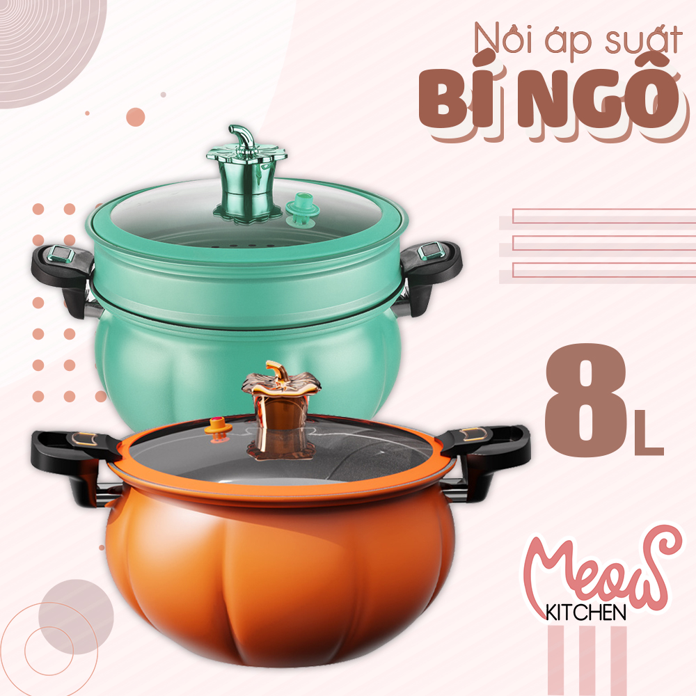 Nồi áp suất Bí ngô - Dung tích 8 lít - Công nghệ khóa áp suất - Nồi nấu đa năng - Nồi hầm - Nồi nấu chậm