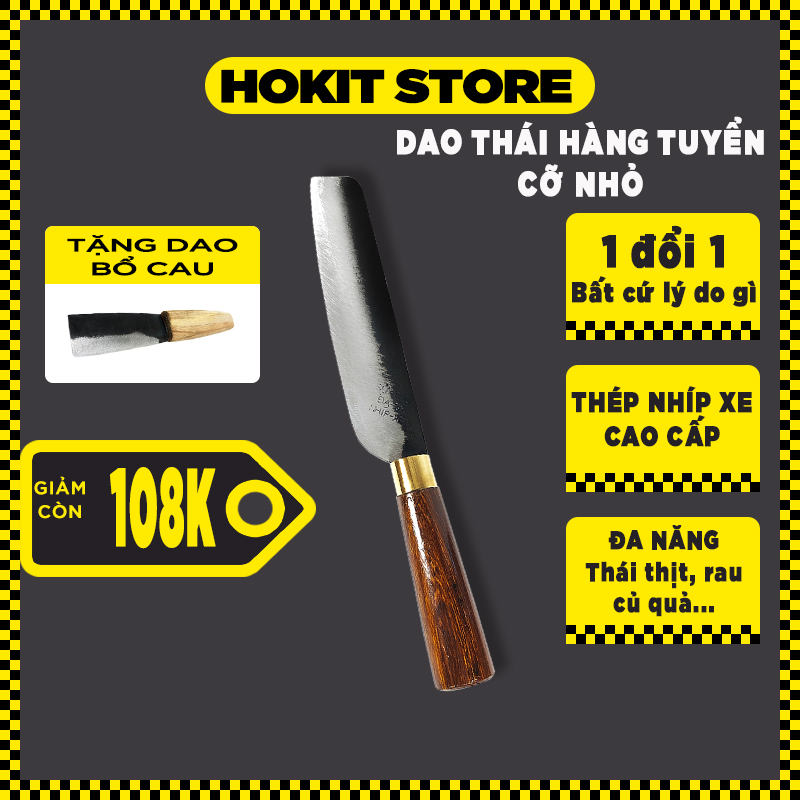 Dao thái thịt Đa Sỹ hàng tuyển, dao gọt trái hoa quả cao cấp sắc bền đẹp tiện lợi, loại cán gỗ bo tròn thoải mái cầm nắm - HokitStore