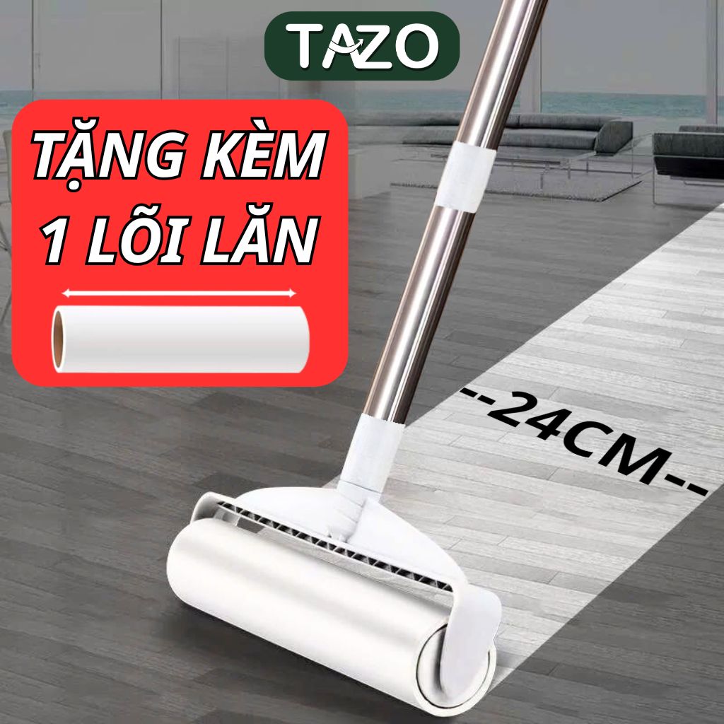 Cây Lăn Bụi Giường 24cm Cán Dài Kèm Lõi Có Nắp Đậy - Cây Lăn Bụi Quần Áo, Lông Chó Mèo, Sàn Nhà Tái Sử Dụng Đa Năng - TAZO