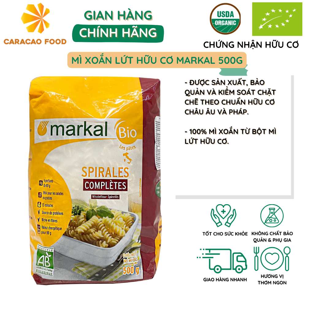 Mì xoắn lứt hữu cơ Markal 500g, Mì Ý hữu cơ chất lượng cao