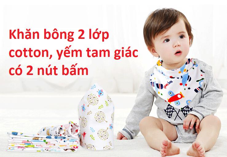 [HCM]Khăn tam giác cotton 2 lớp có nút bấm tiện lợi cho bé
