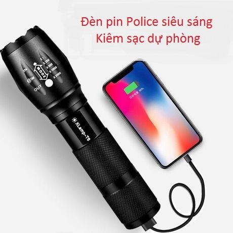 Đèn Pin Siêu Sáng 💝 Freeship 💝 đèn pin led T6 Nguyên Khối Siêu Sáng Kiêm Sạc Dự Phòng