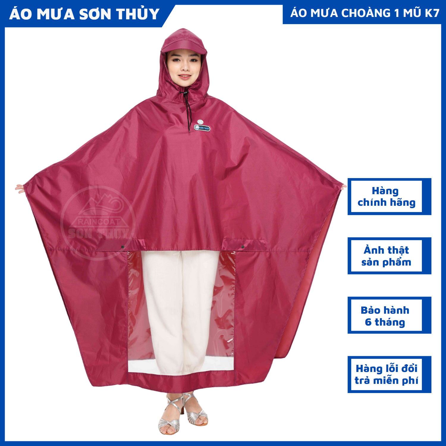 Áo mưa trùm Sơn Thủy - áo mưa choàng vải dù vân tổ ong K7 nhiều màu