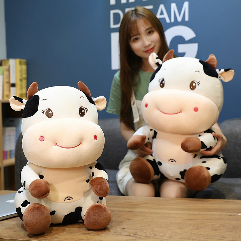 Gấu bông bò sữa ngồi, gối ôm bò sữa ngồi, bò sữa nhồi bông, chẩ vải mềm mịn size 50 - 65 -80 - hình thật