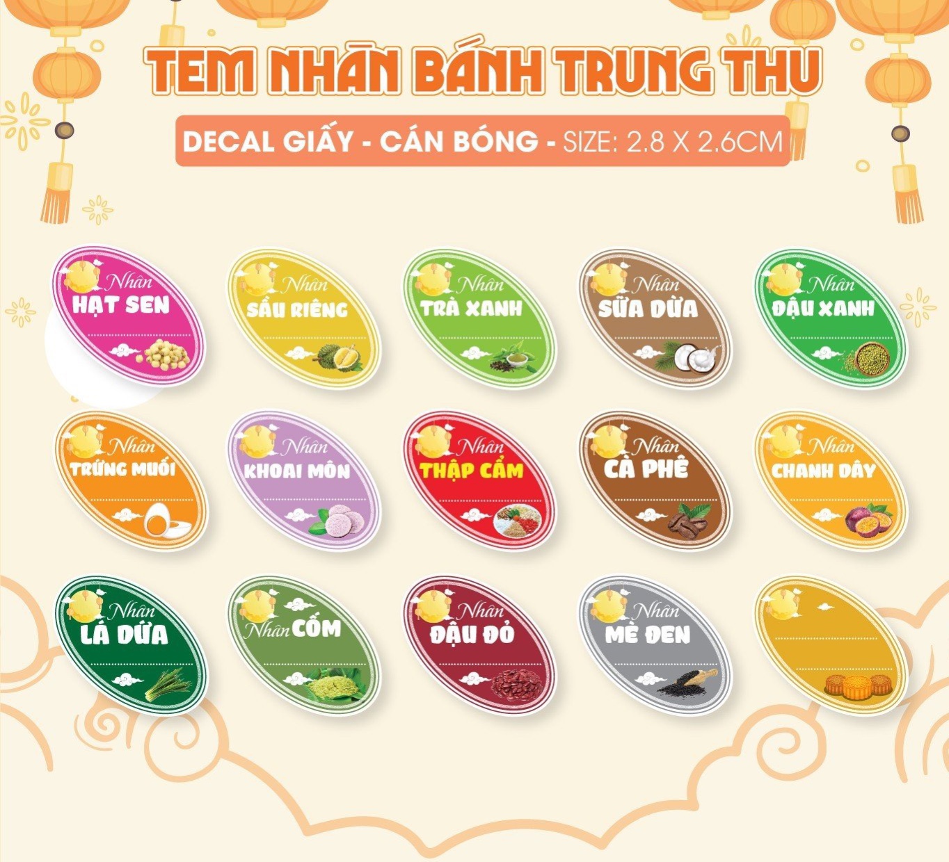 Tem dán, nhãn dán nhân bánh trung thu - hình elip mới.