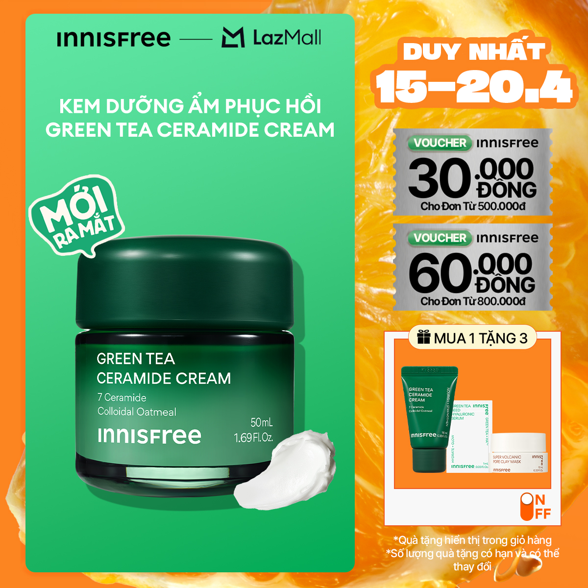 Kem dưỡng cấp ẩm, phục hồi INNISFREE Green Tea Ceramide Cream 50ML